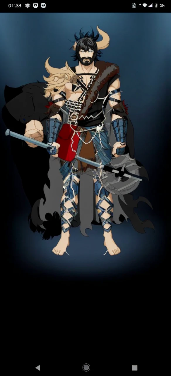 Barbaric human blue black hair, stronger blue