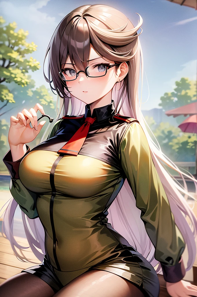 Highest quality, masterpiece, Big Breasts, Swimwear, Character portrait, Glasses