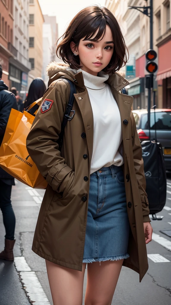 Man, Parka coat outfit, short brown hair, brown eyes 8k ultra reality