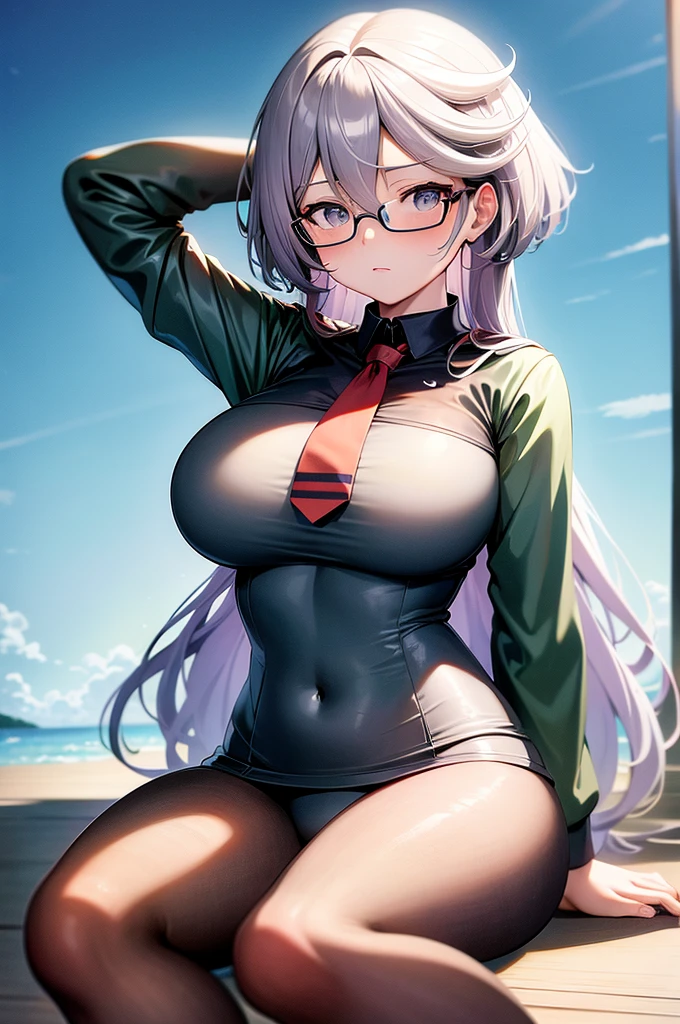 Highest quality, masterpiece, Big Breasts, School Swimsuit, Glasses