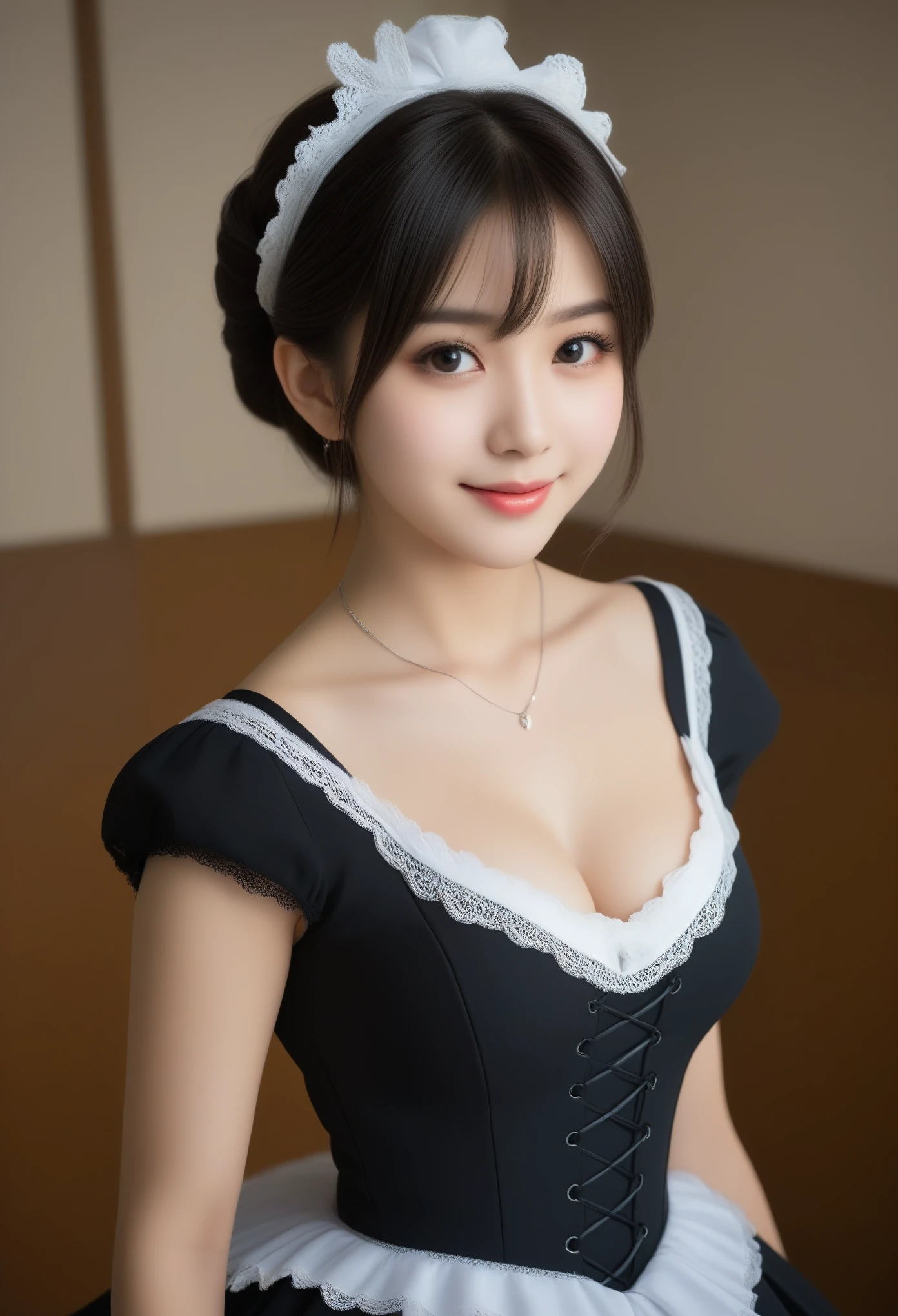 8K, Ultra-high resolution, Highest quality, masterpiece, 三分割法によるphotograph,Surreal, photograph, 1 girl, (:1.3), pretty girl, Cute face, Beautiful eyes in every detail, 細かくdetailedに,masterpiece,, One Girl:1.2, Japan Female Announcer,whole body,Young Wife,((Bondage and Gothic Lolita)),PenSkirt、Black Stockings,Black high heels、Full of cleanliness,A carefree smile,Healing the heart,short hair,Looking at the audience、beauty,Long neck、Laugh a little、Please close your mouth and laugh、(((Ideal body type))),A-cup small breasts :2,、Portraiture:2、Perfect Anatomy、鮮明なdetailed、detailed、Surreal、Light and shadow,Strong light