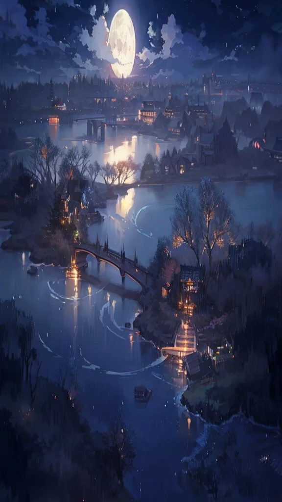 Anime landscape with bridge and river under full moon, Ross Tran. Landscape Background, Anime Background Art, Anime Background, Night Scenery, Beautiful anime scene, Anime scenerys, Beautiful peaceful scene in anime, Dreamy atmosphere of a moonlit night, Anime scenery壁紙, Landscape painting, Studio Greeble Makoto Shinkai, Beautiful anime scenery, Andreas Rocha Style, Anime scenery