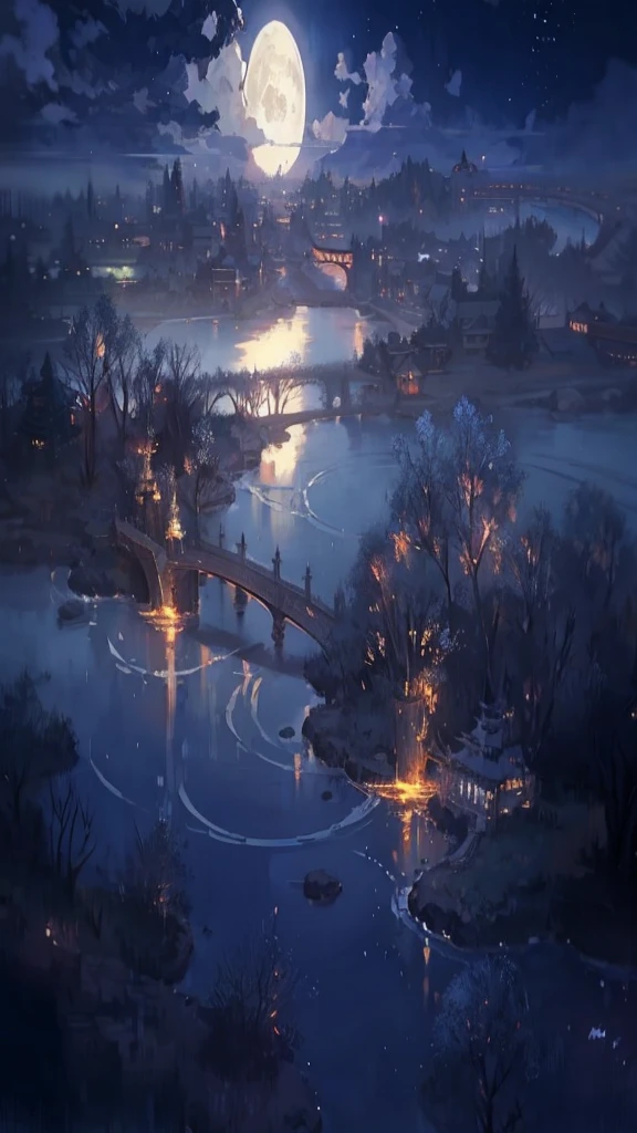 Anime landscape with bridge and river under full moon, Ross Tran. Landscape Background, Anime Background Art, Anime Background, Night Scenery, Beautiful anime scene, Anime scenerys, Beautiful peaceful scene in anime, Dreamy atmosphere of a moonlit night, Anime scenery壁紙, Landscape painting, Studio Greeble Makoto Shinkai, Beautiful anime scenery, Andreas Rocha Style, Anime scenery