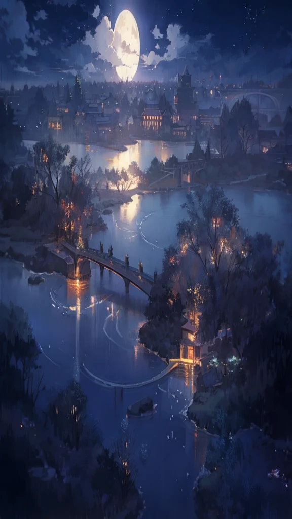 Anime landscape with bridge and river under full moon, Ross Tran. Landscape Background, Anime Background Art, Anime Background, Night Scenery, Beautiful anime scene, Anime scenerys, Beautiful peaceful scene in anime, Dreamy atmosphere of a moonlit night, Anime scenery壁紙, Landscape painting, Studio Greeble Makoto Shinkai, Beautiful anime scenery, Andreas Rocha Style, Anime scenery