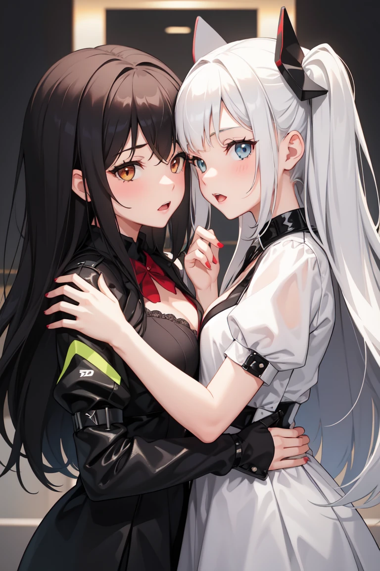 long whitr hair，Multiple girls，kiss，stocklings