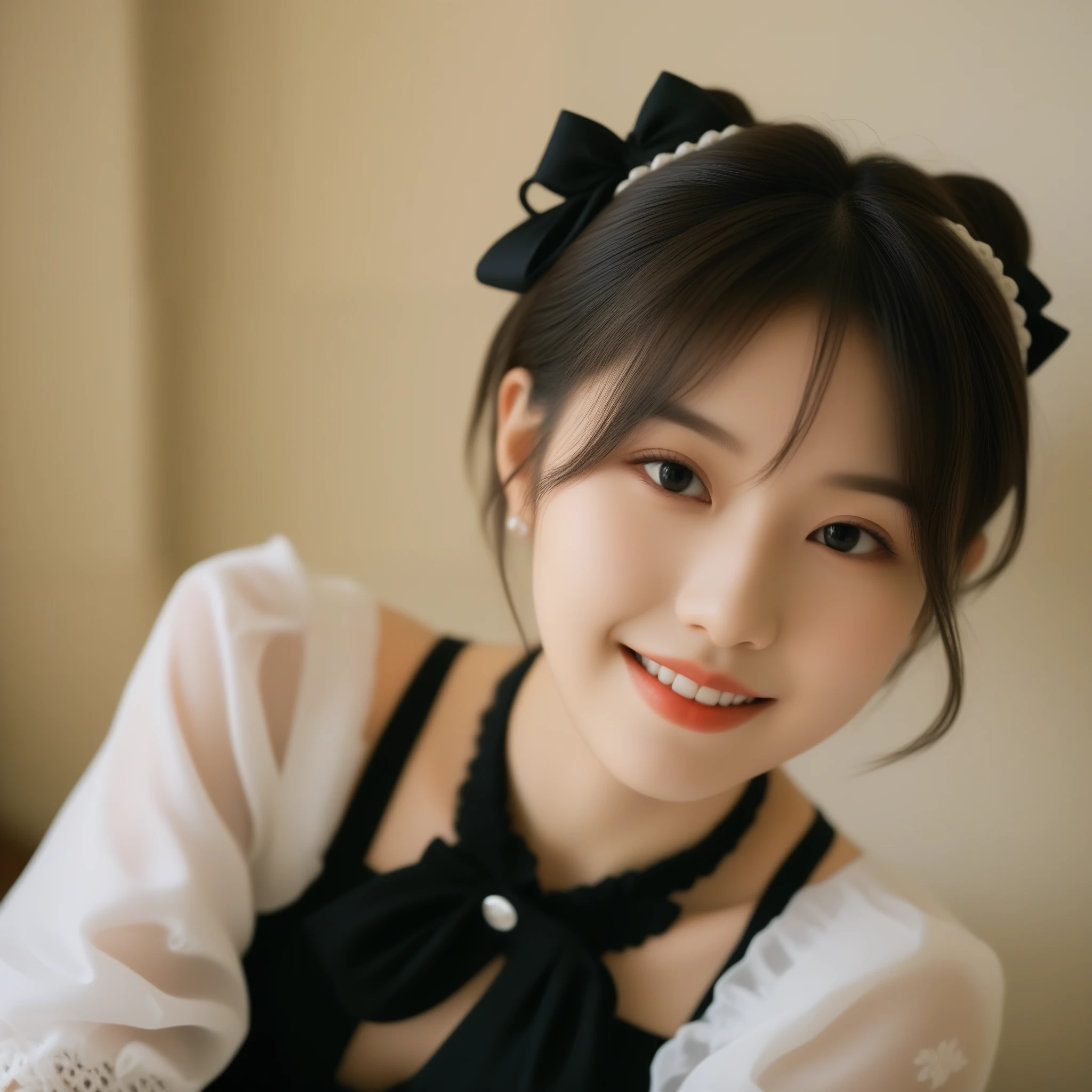 8K, Ultra-high resolution, Highest quality, masterpiece, 三分割法によるphotograph,Surreal, photograph, 1 girl, (16 years old:1.3), pretty girl, Cute face, Beautiful eyes in every detail, 細かくdetailedに,masterpiece,, One Girl:1.2, Japan Female Announcer,whole body,Young Wife,((Bondage and Gothic Lolita)),Pencil Skirt、Black Stockings,Black high heels、Full of cleanliness,A carefree smile,Healing the heart,short hair,Looking at the audience、beauty,Long neck、Laugh a little、Please close your mouth and laugh、(((Ideal body type))),A-cup small breasts :2,、Portraiture:2、Perfect Anatomy、鮮明なdetailed、detailed、Surreal、Light and shadow,Strong light