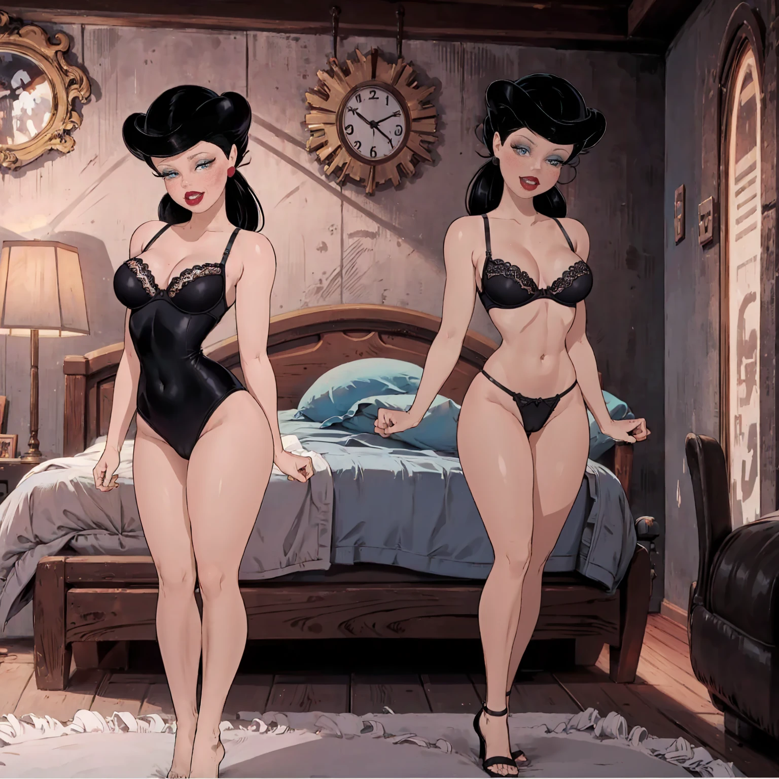 (best quality,4k,8k,highres,masterpiece:1.2),ultra-detailed,(full body:1.5),(realistic,photorealistic,photo-realistic:1.37),vintage, 1960s', beautiful woman,retro style,vintage fashion,pin-up girl poster,glamorous appearance,sensual pose,classic red lips,curly hair,flawless skin,stylish clothes,rockabilly inspiration,colorful background,soft lighting,elegant atmosphere