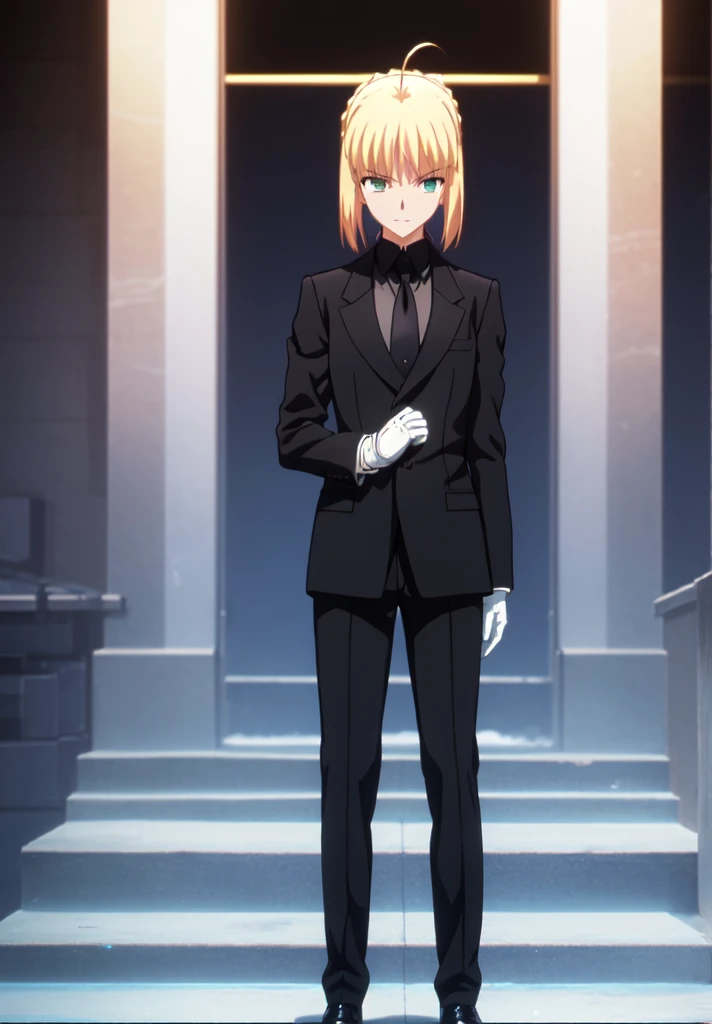 best qualityer, work of art, phSaber, phAltoria, 1 girl, standing alone, mitts, formal, suit, necktie, hypdertailed, black mitts,