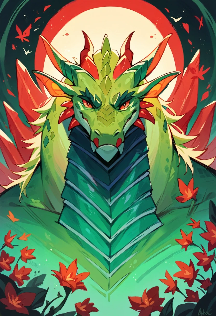 1 green dragon,mystical no chines style, in a grow room with red LEDs illuminating the plants , realisitic, kinda dangerous  