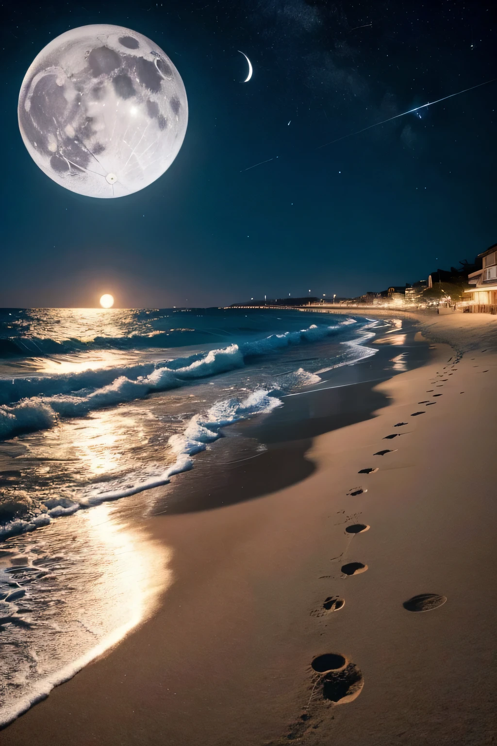 an image on the beach at night with the moon in cartoon format for a flyer