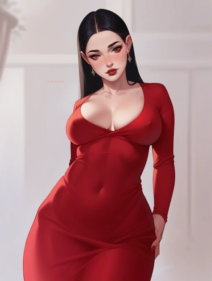 Beautiful red lady, beautiful dress, curves, beautiful woman, HD quality, digital art