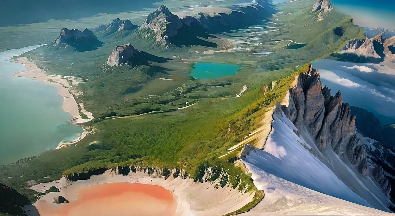 aerial view of a mountain side ridge, ascending ridge, sunny ridge side, mountain area, Dolomites, Alpes, Himalaya, stunning alien landscape,
