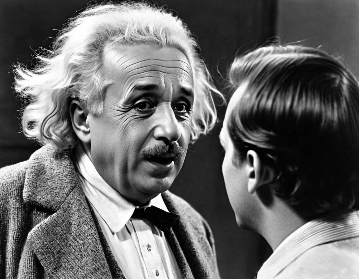 scientist Albert Einstein angrily telling him to shut up