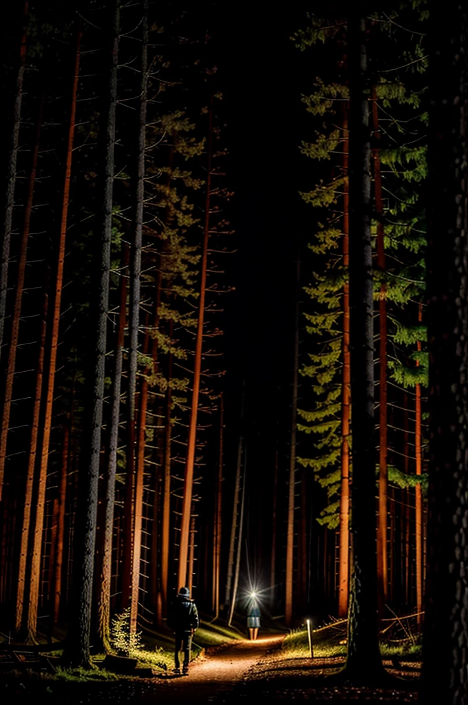 Person in the forest at night