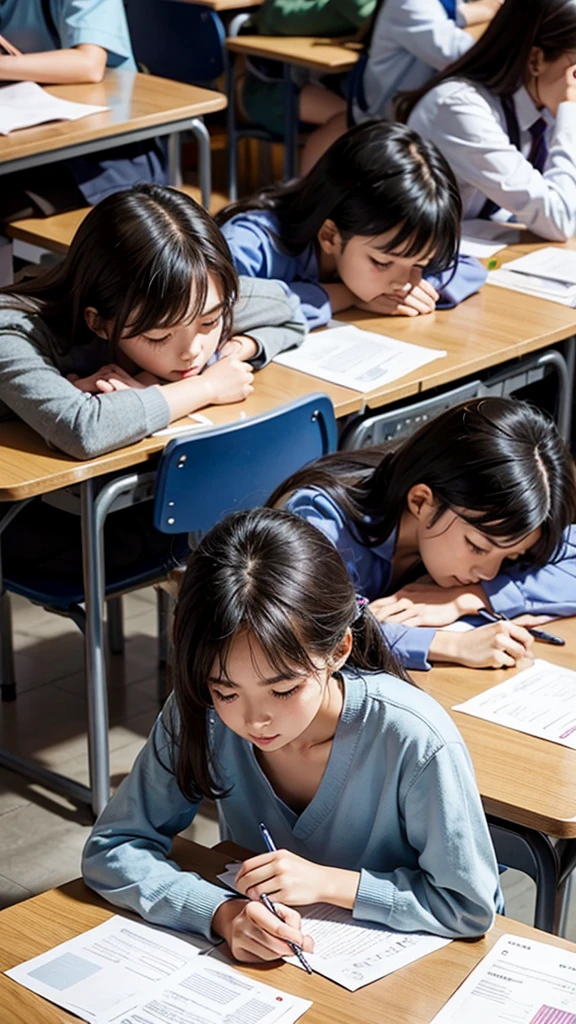 Exam hall, students taking a mathematics exam
