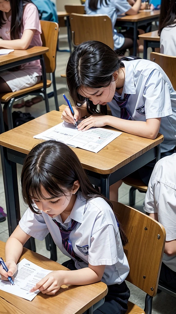 Exam hall, students taking a mathematics exam