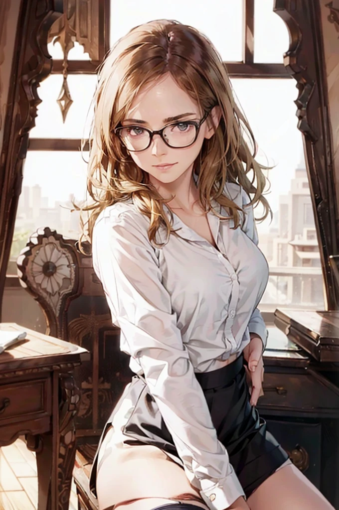 Masterpiece, 最high quality, high quality, High resolution, high quality texture, high quality shadows, High resolution, Beautiful details, Detailed CG, Detailed Texture, Realistic representation of face, Realistic, colorful, delicate, Cinematic Light, Side light, Lens flare, Ray Tracing, sharp concentrated, (1 Girl,concentrated:1.3), ( Intricate details, compensate, PureErosFaceV1:0.5), (細部まで美しいdelicateな顔, 緻密で美しいdelicateな瞳, Perfect Facial Proportions, Dense skin, Optimal ratio of four fingers to one thumb,Unified 8k wallpaper, Arms under chest, Modest chest, Wide Hips, Smooth upper abdomen, 35 years old, blue eyes, glasses, air fortress hair, blonde hair, house wife, the gaze of true love, lips of temptation, A look full of compassion ,a smile full of love, i love you, Acting lovey-dovey, I love you so much I'm crazy,
cabin attendant uniform,white blouse,tight fitting black skirt,black stockings, excellent secretary ,working as a secretary, wooden desk, wooden chai