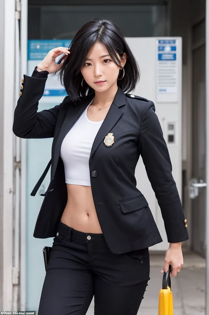 Height 157cm, age 37, black hair A female police officer had her clothes ripped by a man