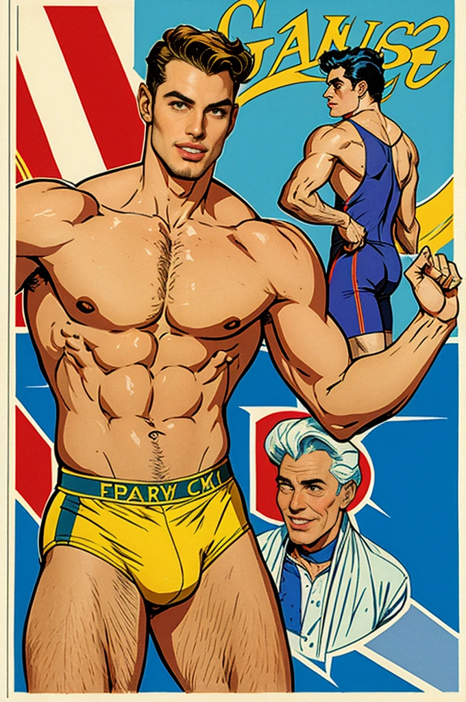 vintage gay poster with a man with swimsuit