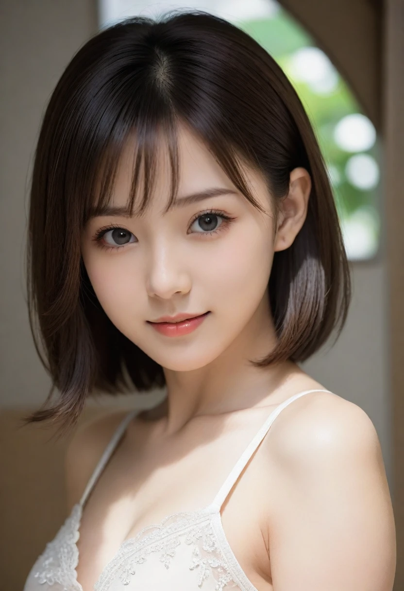 8K, Ultra-high resolution, Highest quality, masterpiece, 三分割法によるphotograph,Surreal, photograph, 1 girl, (:1.3), pretty girl, Cute face, Beautiful eyes in every detail, 細かくdetailedに,masterpiece,, One Girl:1.2, Japan Female Announcer,whole body,Young Wife,Rhythmic gymnast,leotard,Random pose,sexly,Bold Pose,A carefree smile,Healing the heart,short hair,Looking at the audience、beauty,Long neck、Laugh a little、Please close your mouth and laugh、(((Ideal body type))),A-cup small breasts :2,、Portraiture:2、Perfect Anatomy、鮮明なdetailed、detailed、Surreal、Light and shadow,Strong light