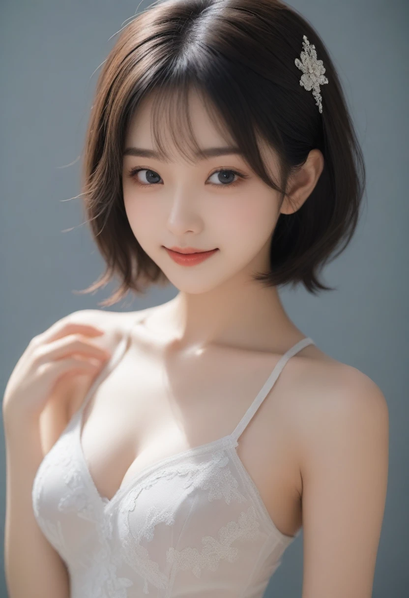8K, Ultra-high resolution, Highest quality, masterpiece, 三分割法によるphotograph,Surreal, photograph, 1 girl, (:1.3), pretty girl, Cute face, Beautiful eyes in every detail, 細かくdetailedに,masterpiece,, One Girl:1.2, Japan Female Announcer,whole body,Young Wife,Rhythmic gymnast,leotard,Random pose,sexly,Bold Pose,A carefree smile,Healing the heart,short hair,Looking at the audience、beauty,Long neck、Laugh a little、Please close your mouth and laugh、(((Ideal body type))),A-cup small breasts :2,、Portraiture:2、Perfect Anatomy、鮮明なdetailed、detailed、Surreal、Light and shadow,Strong light