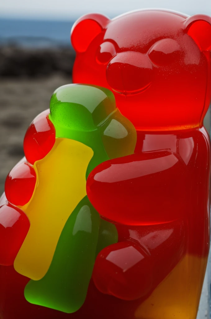 Gummy bear hugging a bottle