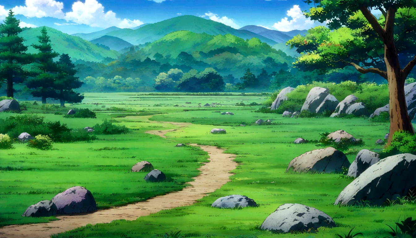 
anime - style painting of a tree in a grassy field with rocks, anime countryside landscape, anime landscape, anime landscape wallpaper, anime background art, beautiful anime scenery, anime background, anime beautiful peace scene, anime scenery, anime movie background, anime nature, anime scenery concept art, colorful anime movie background, beautiful anime scene, anime scene, beautiful landscape background