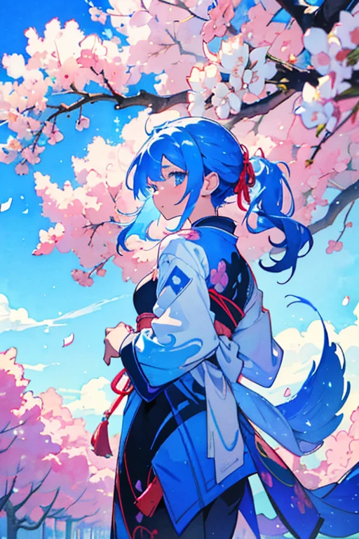 (luxury masterpiece), (highest quality), (dramatic)
Colorful smoke, spring, cherry blossom petals, beautiful butterfly, one girl, ninja, wearing a beautiful kimono, comic style, anime style illustration, delicate details, ninja outfit, cool, cute, blue sky colored hair , beautiful face, hair tied with a red ribbon, shuriken, from the side, watercolor painting, colorful, glitter, art drawn with a brush, blue eyes, watercolor clouds in the background, standing on a tree, looking at the city Looking down, a water dragon, sprinkled with bright colors