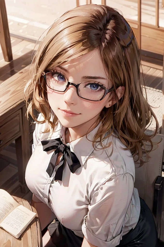 Masterpiece, 最high quality, high quality, High resolution, high quality texture, high quality shadows, High resolution, Beautiful details, Detailed CG, Detailed Texture, Realistic representation of face, Realistic, colorful, delicate, Cinematic Light, Side light, Lens flare, Ray Tracing, sharp concentrated, (1 Girl,concentrated:1.3), ( Intricate details, compensate, PureErosFaceV1:0.5), (細部まで美しいdelicateな顔, 緻密で美しいdelicateな瞳, Perfect Facial Proportions, Dense skin, Optimal ratio of four fingers to one thumb,Unified 8k wallpaper, Arms under chest, Modest chest, Wide Hips, Smooth upper abdomen, 35 years old, blue eyes, glasses, air fortress hair, blonde hair, house wife, the gaze of true love, lips of temptation, A look full of compassion ,a smile full of love, i love you, Acting lovey-dovey, I love you so much I'm crazy,
cabin attendant uniform,white blouse,tight fitting black skirt,black stockings, excellent secretary ,working as a secretary, wooden desk, wooden chair