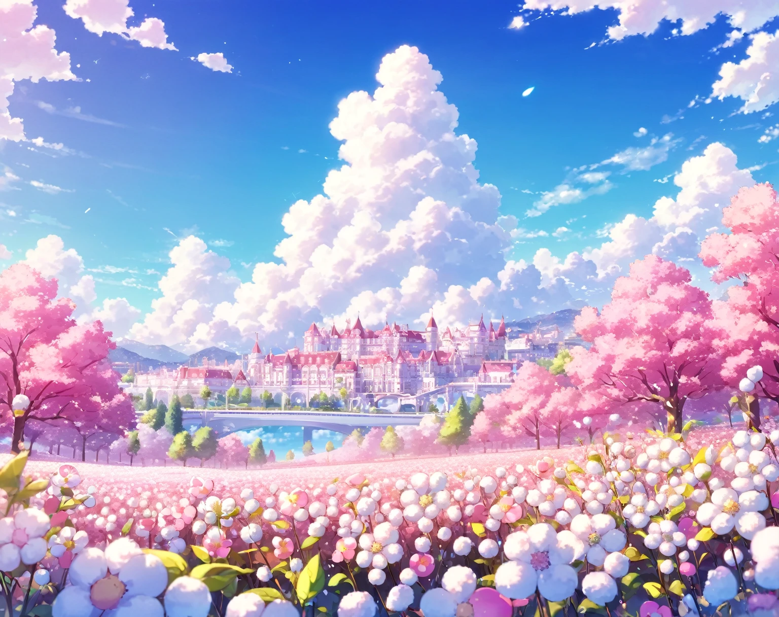 kawaii, outdoors, sky, day, cloud, blue sky, no humans, cloudy sky, scenery, cotton candy colors, pastel colors, majestic,
