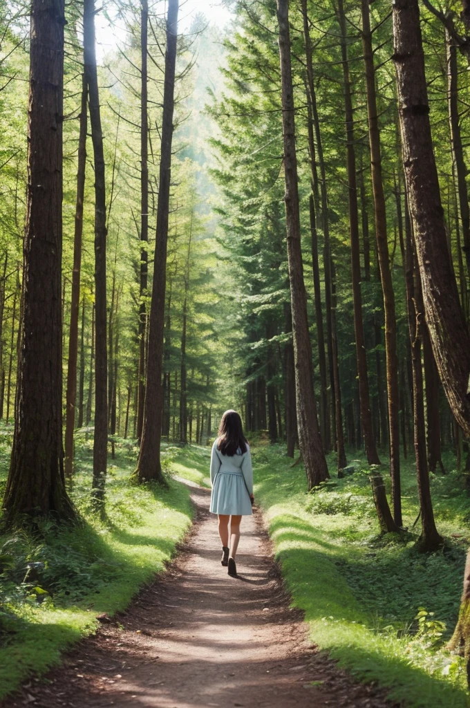 Girl walking in the forest