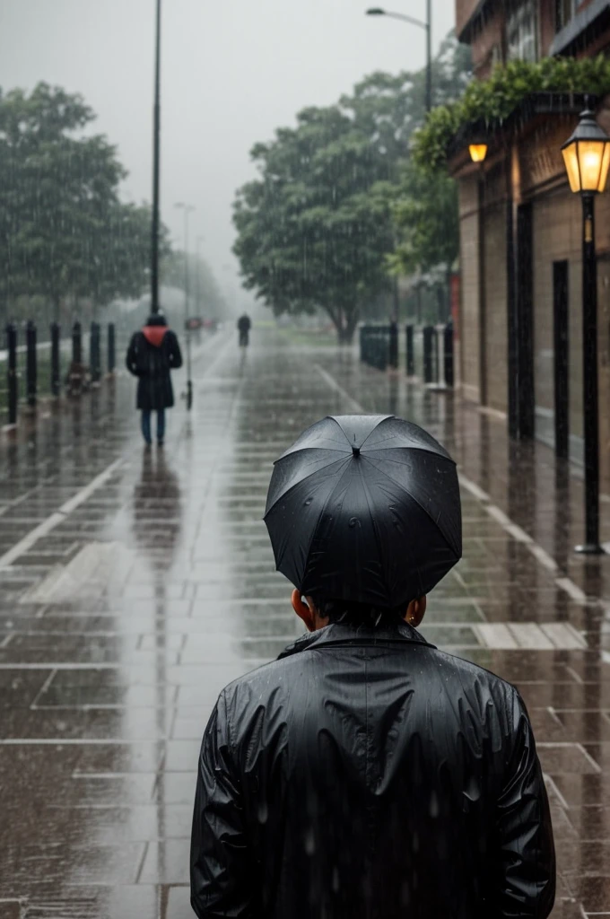 Person in the background sad in the rain 