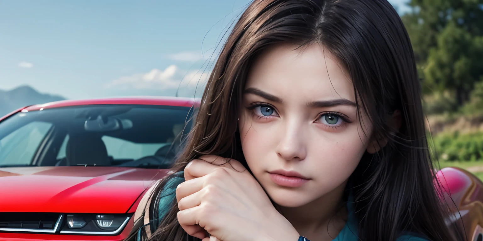 Description: Please generate an image featuring an extremely beautiful Argentine woman standing next to a car. She loves the car and should convey happiness. The car should be a new, mid-range vehicle. Colors: Use the following color palette: Light Blue: #69CDFA White Additional Details: The woman should appear joyful and affectionate towards the car. Ensure the image captures the emotional connection between the woman and the car. The scene should be detailed and visually appealing.

Negative prompt: ugly, deformed, noisy, blurry, low contrast, (worst quality, low quality, normal quality, bad quality:1.4), (lowres:1.3), (extra fingers, missing fingers:1.2), (poorly rendered hands:1.2), (mutation:1.1), (mutated hands:1.3), (deformed iris, deformed pupils:1.1), watermark, missing hands, (long neck:1.4), (poorly drawn:1.3), (poorly drawn eyes:1.2), (poorly drawn hands:1.3), (poorly drawn iris:1.2), (poorly drawn pupils:1.2), (realistic:1.5), (blurry:1.1),Chibi,