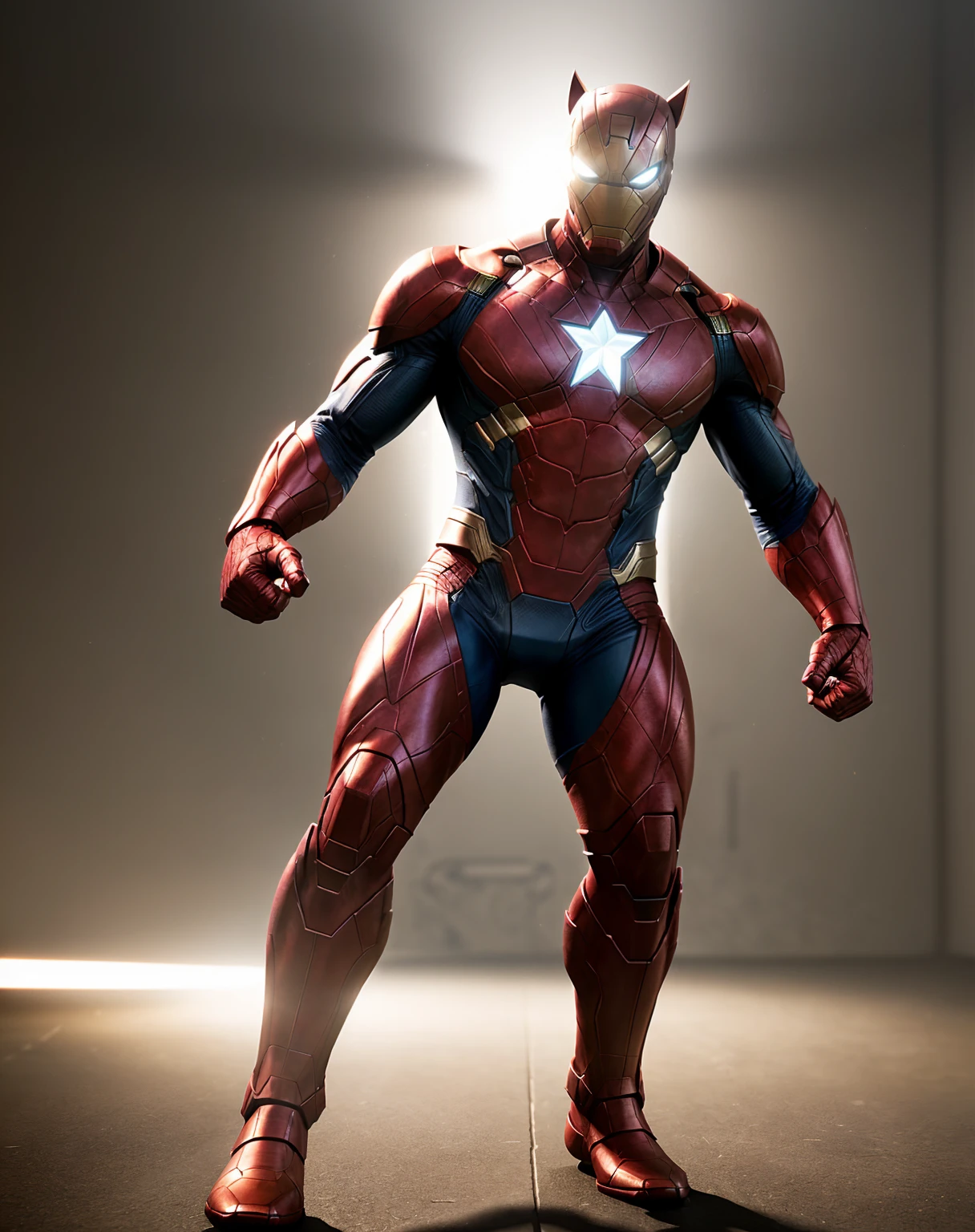 ((Full body photo, standing, feet on the ground)) Marvel Cinematic Universe, realistic, best quality, (hyperrealistic, photorealistic, hyper detailed:1.37), (cinematic lighting, dramatic lighting, chiaroscuro lighting:1.2), superhero, epic battle, vibrant colors, highly detailed, muscular physique, cinematic pose, heroic expression, costume design, detailed textures, special effects, dynamic composition, dramatic shadows, volumetric lighting, depth of field