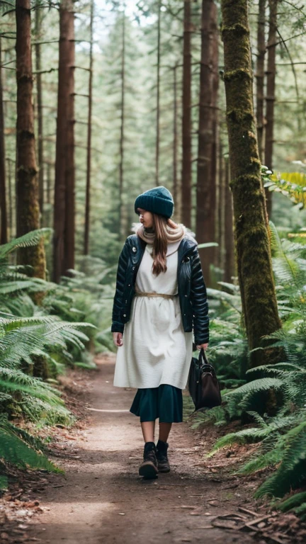 Girl walking in the forest
