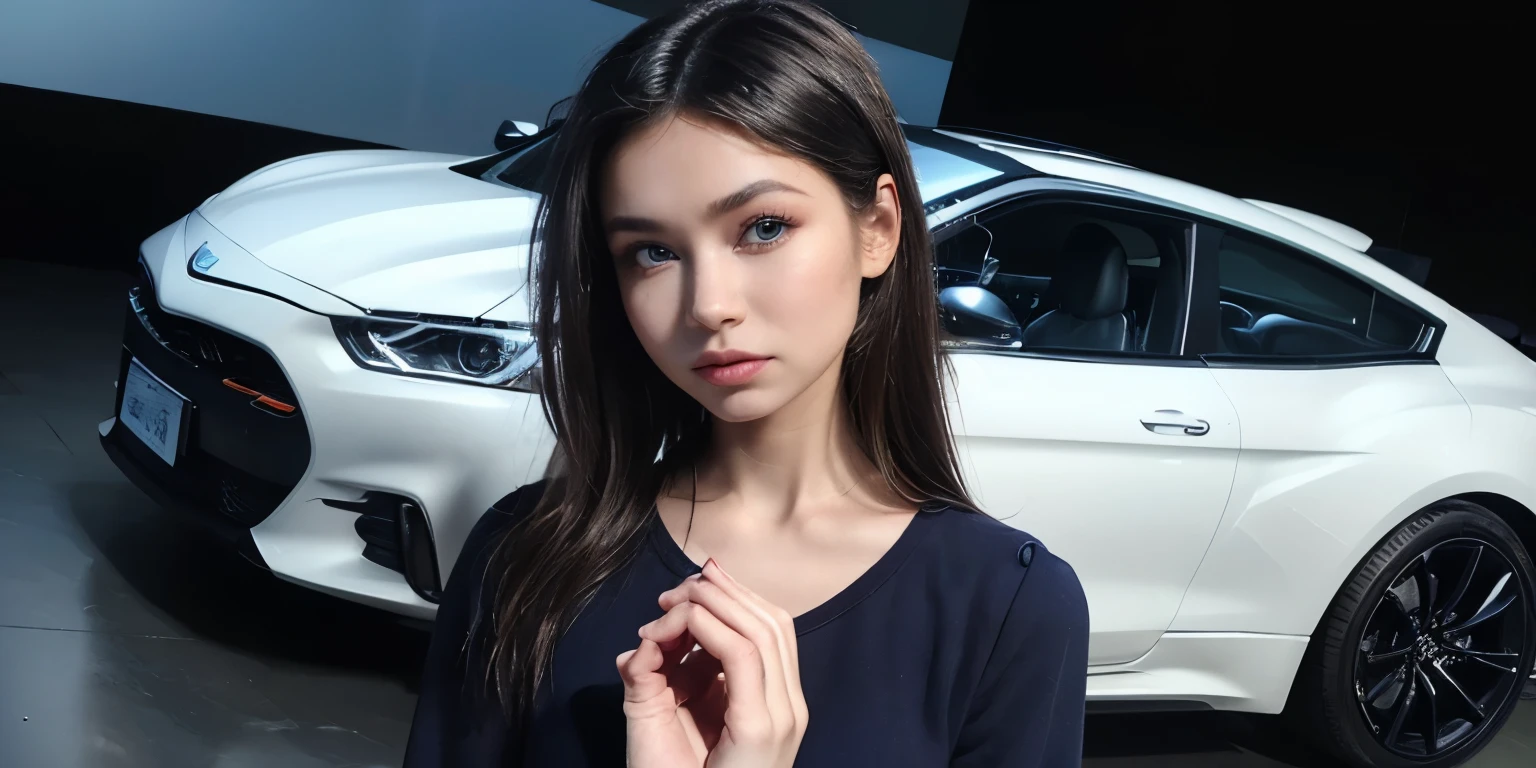 Description: Please generate an image featuring an extremely beautiful Argentine woman standing next to a car. She loves the car and should convey happiness. The car should be a new, mid-range vehicle. Colors: Use the following color palette: Light Blue: #69CDFA White Additional Details: The woman should appear joyful and affectionate towards the car. Ensure the image captures the emotional connection between the woman and the car. The scene should be detailed and visually appealing.

Negative prompt: ugly, deformed, noisy, blurry, low contrast, (worst quality, low quality, normal quality, bad quality:1.4), (lowres:1.3), (extra fingers, missing fingers:1.2), (poorly rendered hands:1.2), (mutation:1.1), (mutated hands:1.3), (deformed iris, deformed pupils:1.1), watermark, missing hands, (long neck:1.4), (poorly drawn:1.3), (poorly drawn eyes:1.2), (poorly drawn hands:1.3), (poorly drawn iris:1.2), (poorly drawn pupils:1.2), (realistic:1.5), (blurry:1.1),Chibi,