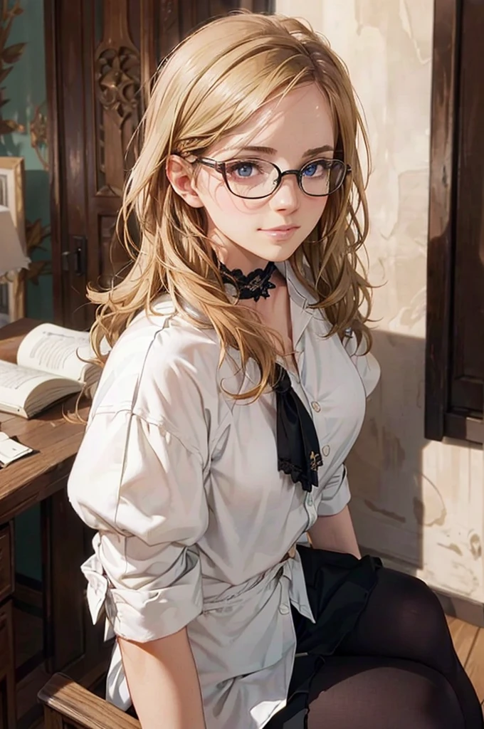 Masterpiece, 最high quality, high quality, High resolution, high quality texture, high quality shadows, High resolution, Beautiful details, Detailed CG, Detailed Texture, Realistic representation of face, Realistic, colorful, delicate, Cinematic Light, Side light, Lens flare, Ray Tracing, sharp concentrated, (1 Girl,concentrated:1.3), ( Intricate details, compensate, PureErosFaceV1:0.5), (細部まで美しいdelicateな顔, 緻密で美しいdelicateな瞳, Perfect Facial Proportions, Dense skin, Optimal ratio of four fingers to one thumb,Unified 8k wallpaper, Arms under chest, Modest chest, Wide Hips, Smooth upper abdomen, 35 years old, blue eyes, glasses, air fortress hair, blonde hair, house wife, the gaze of true love, lips of temptation, A look full of compassion ,a smile full of love, i love you, Acting lovey-dovey, I love you so much I'm crazy,
cabin attendant uniform,white blouse,tight fitting black skirt,black stockings, excellent secretary ,working as a secretary, wooden desk, wooden chair