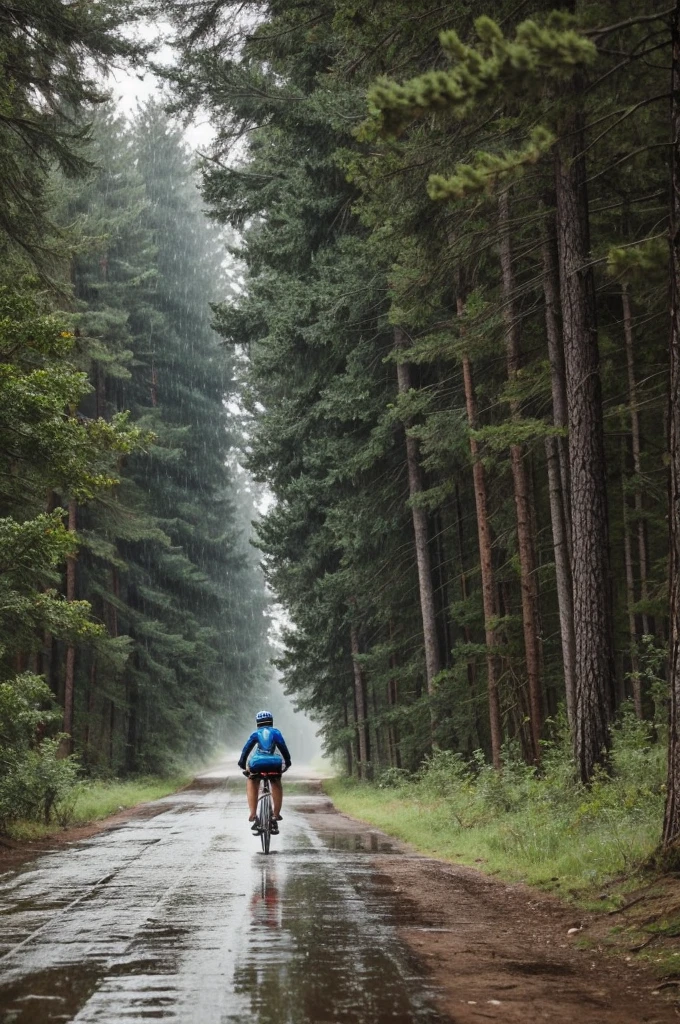 Riding a bike on the trail and raining with rain