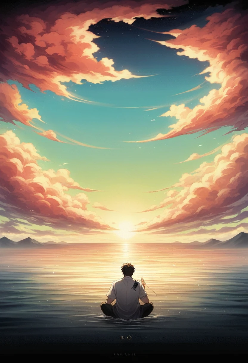 anime landscape of a boy sitting near the shore of a sea with, sunset with hellish orange and red clouds, anime nature wallpaper, Beautiful anime scene, beautiful anime peace scene, makoto shinkai cyril rolando, Beautiful anime scene, amazing wallpaper, anime art wallpaper 8k, animated background, art animated background, 4k anime wallpaper, 4k anime art wallpaper, wallpapers anime art 4k, obra de Vicente vango