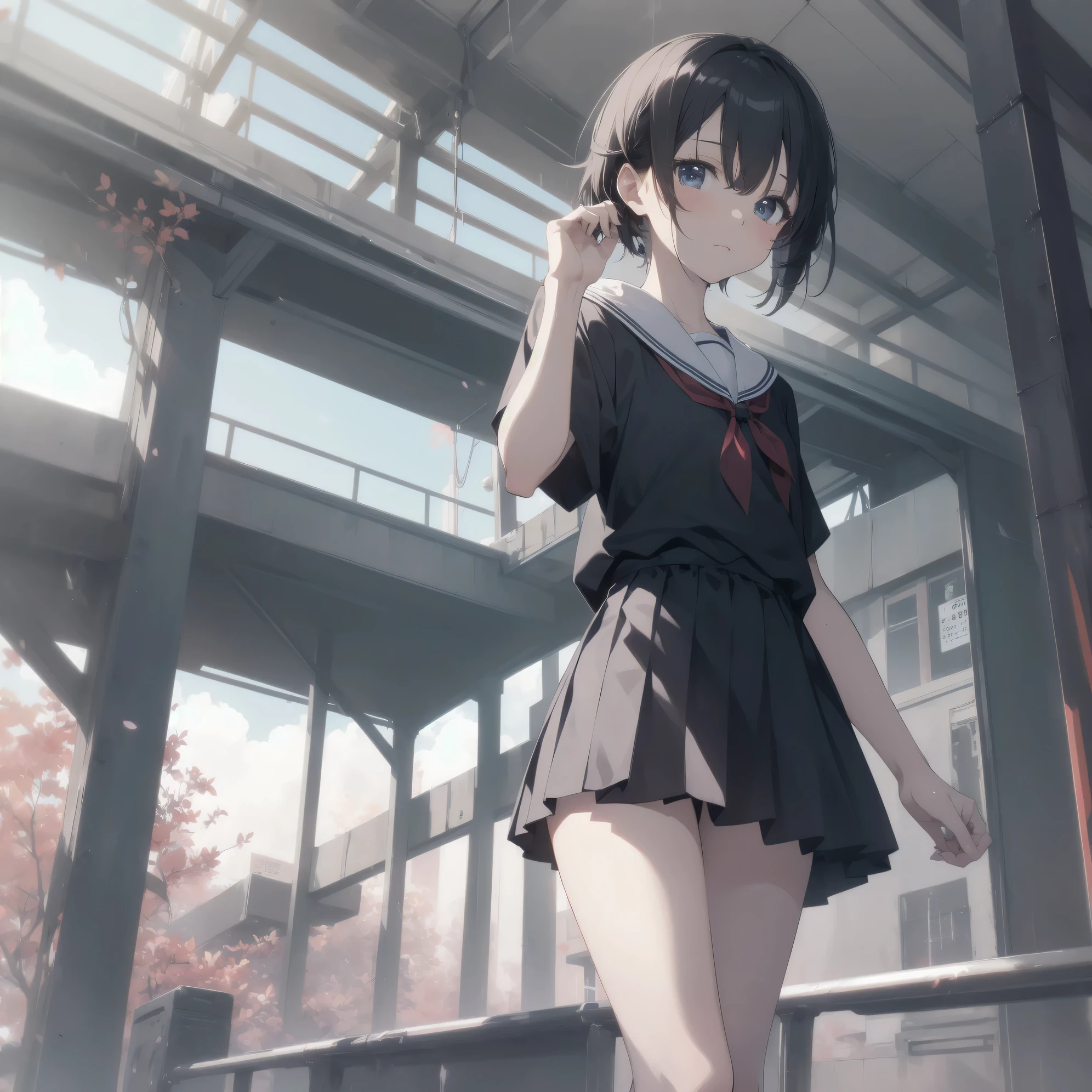 ultra-absurdres-Top quality by artist God, ultra-detailed, high resolution, anime moe artstyle, best anime 8k konachan wallpaper, pixiv contest winner, pool:2810, perfect anatomy,break, 1girl, (Please draw a girl walking sleepily to school alone. )break,(Solo,little female, 13-year-old:1.3),Full limbs, complete fingers,a junior high school student, (very short hair), short cut, flat chest, , small butt, small black eyes, beautiful detailed eyes, well-proportioned iris and pupils, expressive eyes, highres detailed hair, soft expression, salor school_uniform, sailor collar, serahuku, bow, pleated skirt,(Detailed Lighting), (Detailed background), in the School commute route. break,super detailed skin, Best cinematic lighting powered by famous artist, 8k,beauty illustration,photoshop_(medium),very aesthetic,break,((artist:saiguchi_otoufu )), artist:clamp ,artist:carnelian ,artist:kantoku ,
