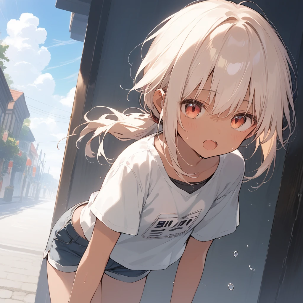 score_9, score_8_up, score_7_up, source_anime, best quality, masterpiece, official art, absurdres, highres, ultra-detailed,waifu2x,Collection: Slice of Life,break,1girl, tomboy, dark-skinned female, short hair, low ponytail, flat chest, beautiful detailed eyes, short shorts, sweat, open mouth, (yawn:0.3), sleepily, outdoors, wind, break,(clear line illustration:1.2),very high resolution, very aesthetic, super detailed skin, Best sexual lighting powered by famous artist, 8k,cute picture,beauty illustration,photoshop_(medium),,(Detailed Lighting),best anime 8k konachan wallpaper, pixiv contest winner,