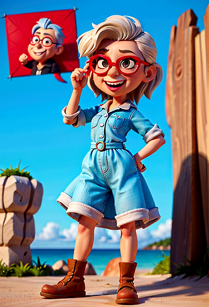 Cartoon character of a smiling old lady in sunglasses, May gray hair on the beach, animation character, stylized character, animation style rendering, 3d stylized, Arnold Maya rendering, Stylized 3D rendering, toon render screenshot, 3d character, 3d character, Stylized 3D rendering, 3D character rendering, cartoon character, Personagem de close up, character posing, (Pixar-style) (master part:1.2) (bokeh) (best qualityer) (skin detailed) (detailed texture) (8K) (Argilla) (cinematic lighting) (sharp focus