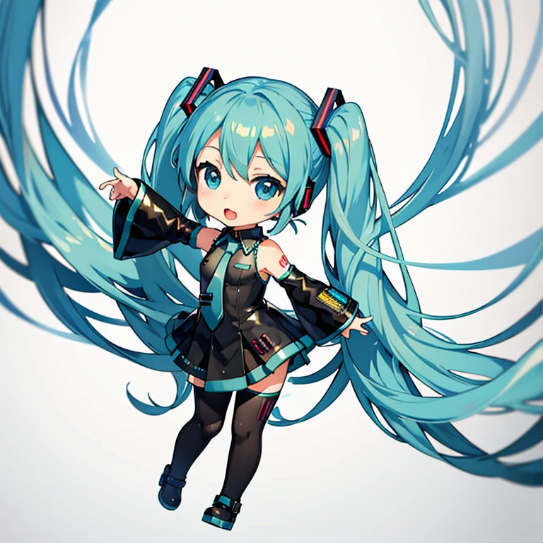 Hatsune Miku, (chibi:1.5), full body, Big Eyes, dance, (masterpiece), highest quality