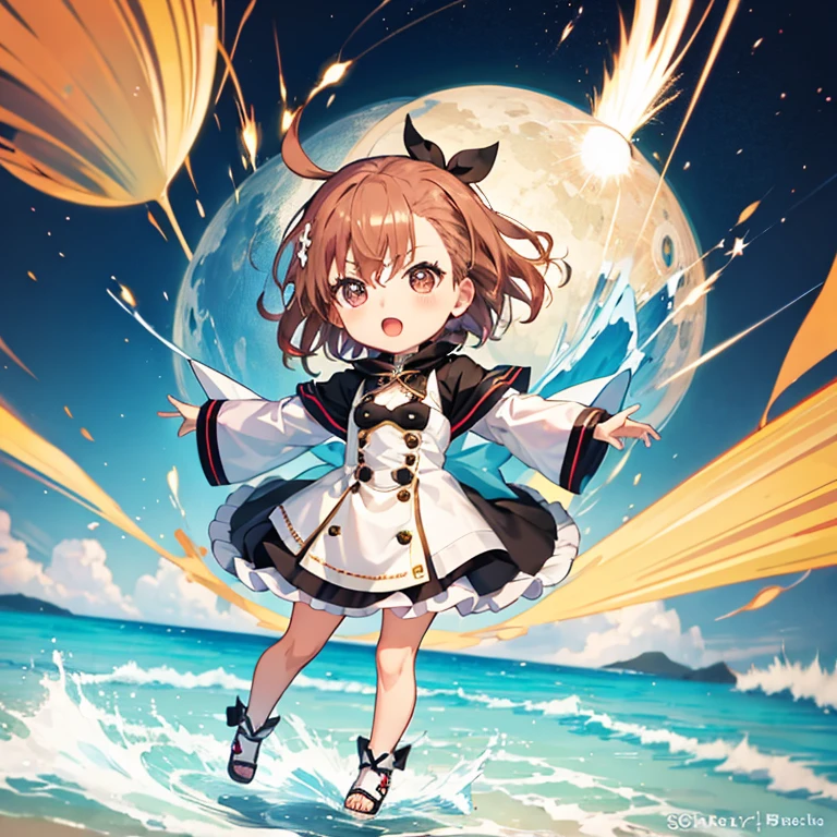 Misaka Mikoto, (chibi:1.5), full body, Big Eyes, dance, (masterpiece), highest quality