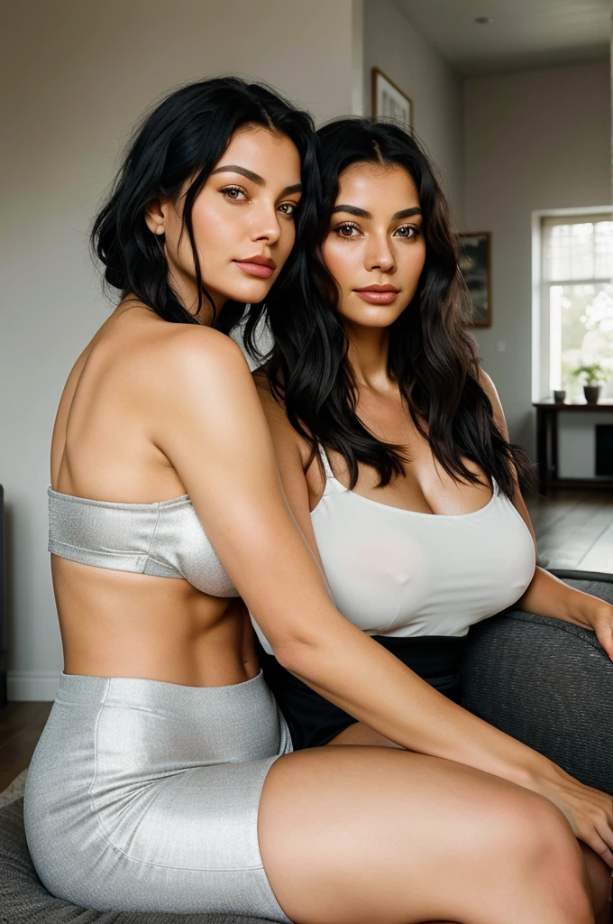 Certainly, here's a revised description where the women are portrayed as older:
In exquisite detail, two elderly women in their sixties are depicted in an intimate indoor setting. Both have maintained athletic builds throughout their years, with thick, lustrous black hair now streaked with silver. Their faces carry the gentle lines and wrinkles of a life well-lived, adding depth and character. Their eyes are rendered with hyper-realistic precision, capturing the wisdom and grace that comes with age. The scene is bathed in warm, soft lighting, enhancing the natural curves and textures of their bodies.
One woman stands by a window, her posture reflecting years of strength and resilience. Her figure, including her substantial and natural breasts, is elegantly framed by the soft glow of natural light filtering through the glass. Her black and silver hair catches the light, creating a contrast that emphasizes her timeless beauty.
The other woman reclines in a comfortable armchair in a corner of the room. Her gaze is serene and contemplative, her expression reflecting a lifetime of experiences. She too possesses a graceful, natural bust and hair that falls gently over her shoulders and back, now adorned with silver strands.
The interior is tastefully decorated with muted tones and subtle accents, creating an atmosphere of understated elegance. The photography captures the essence of their mature beauty with an intimate yet dignified approach, celebrating their natural forms and enduring allure in a respectful and thoughtful manner.