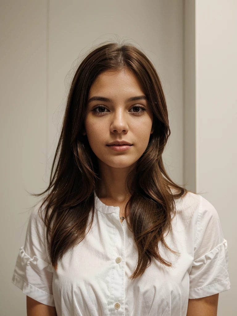 3x4 photo of a woman, Brazilian, white with brown hair
