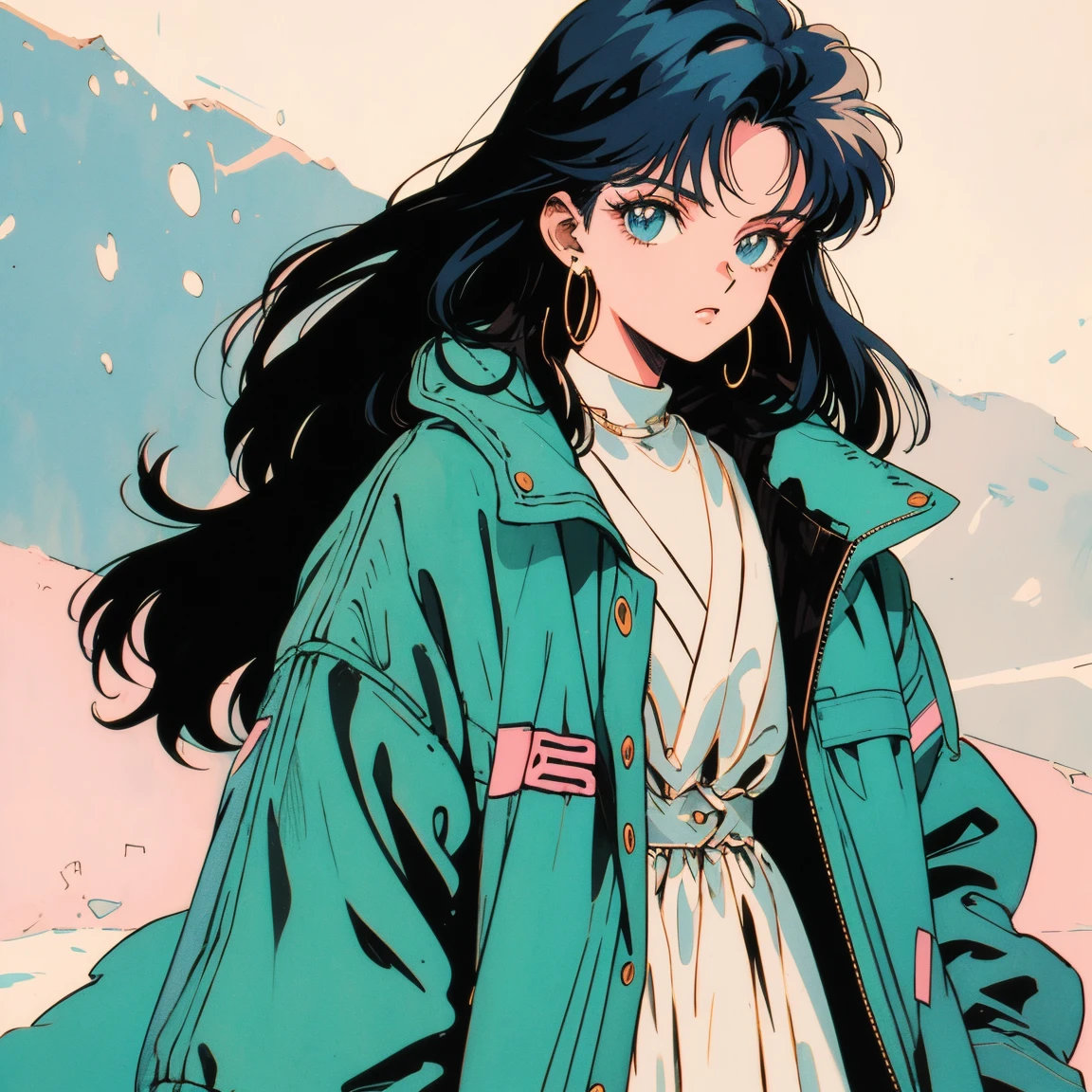 Anime Girls, 90s Anime, Vintage classic anime aesthetic, Jacket, fashionable, dress, Jacket over dress