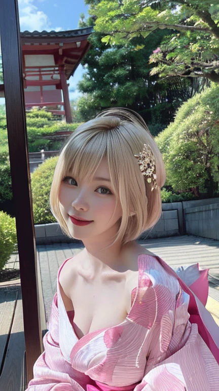 the same,
One Woman,
Golden Hair,
(Short Hair.05),Ashime,straight,
Flower petal hair ornament,
Natural skin texture,Big ,Narrow waist,
Pink Lipstick,
Long-sleeved kimono(Black),Shrine maiden,
shrine,Outdoor,
Slightly larger breasts,expression(smile),Open your mouth,blush,from the front,Broken posture,
Natural depiction,
Beautiful depiction,
Shiny eyes,
Healthy Body,
Natural hairstyle,
Natural body contours,
Natural facial contours,
Sharp eyelid depiction,
Keep the subject in the center,
Beautiful image quality,Delicate shades,4K,Very detailed,Delicate light adjustment,Delicate contour drawing,