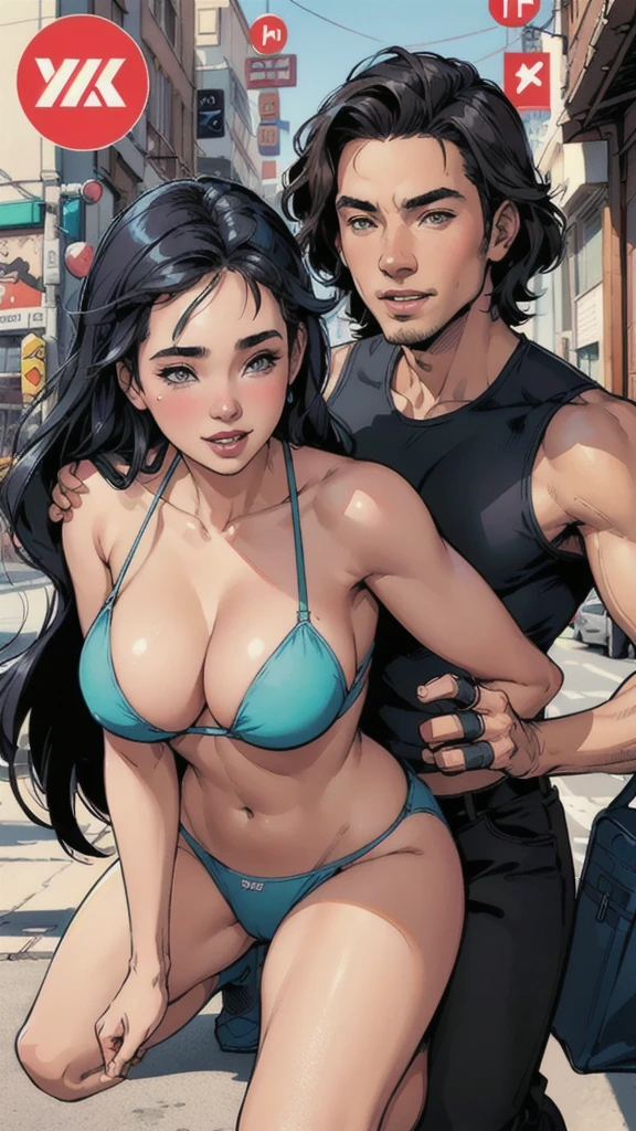 (skinny cheerleader female) missionary position with his husband and while sex ,long hair, medium natural breast , smile,open mouth,black hair,black crop top,necklace,illustrated,(extremely detailed,masterpiece, hyper realistic,lifelike texture, skin details:1.25),bedroom background, transparent bikini ,sfw,upper body,see-through,bindi
