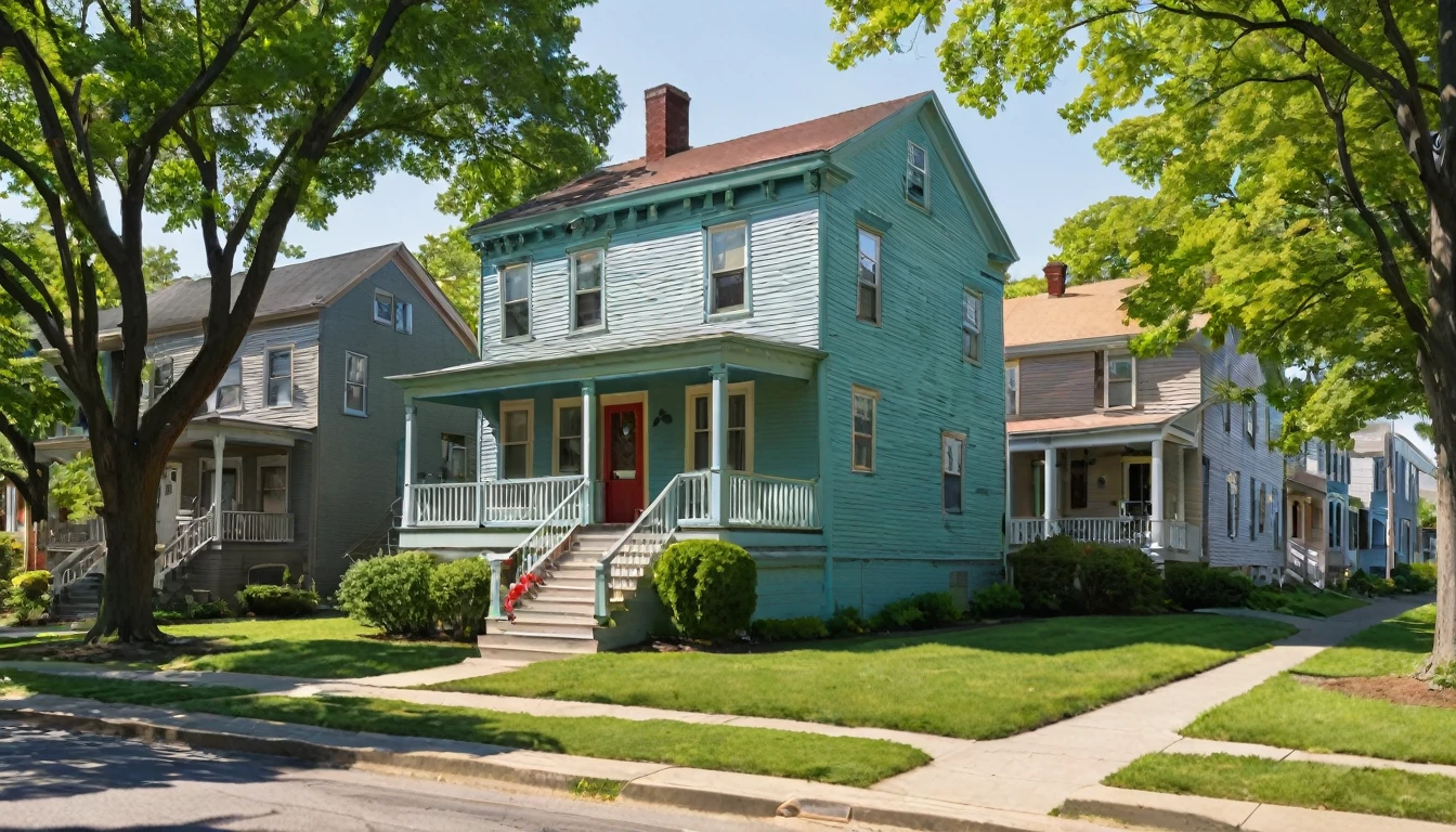 1950's row homes in style of edward hopper